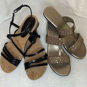 Karen Scott& Kim Rogers Sandals. KS Edina Pewter embellished. KR Black strappy.